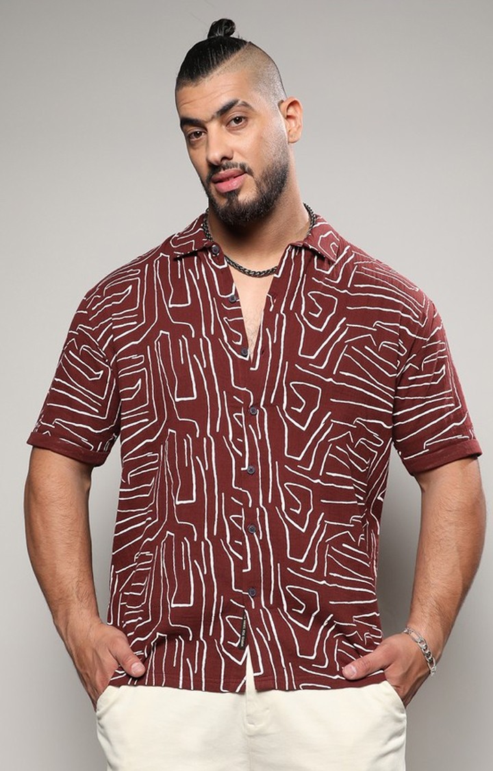 Men's Maroon Printed Casual Shirts