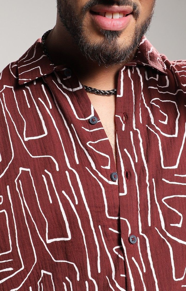 Men's Maroon Printed Casual Shirts