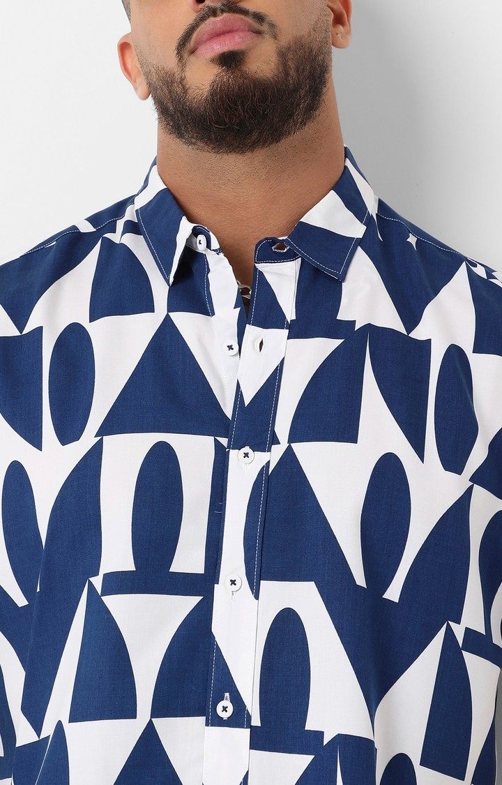 Men's Blue Printed Casual Shirts