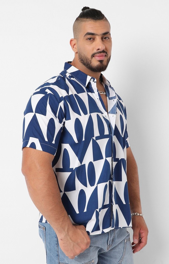 Men's Blue Printed Casual Shirts