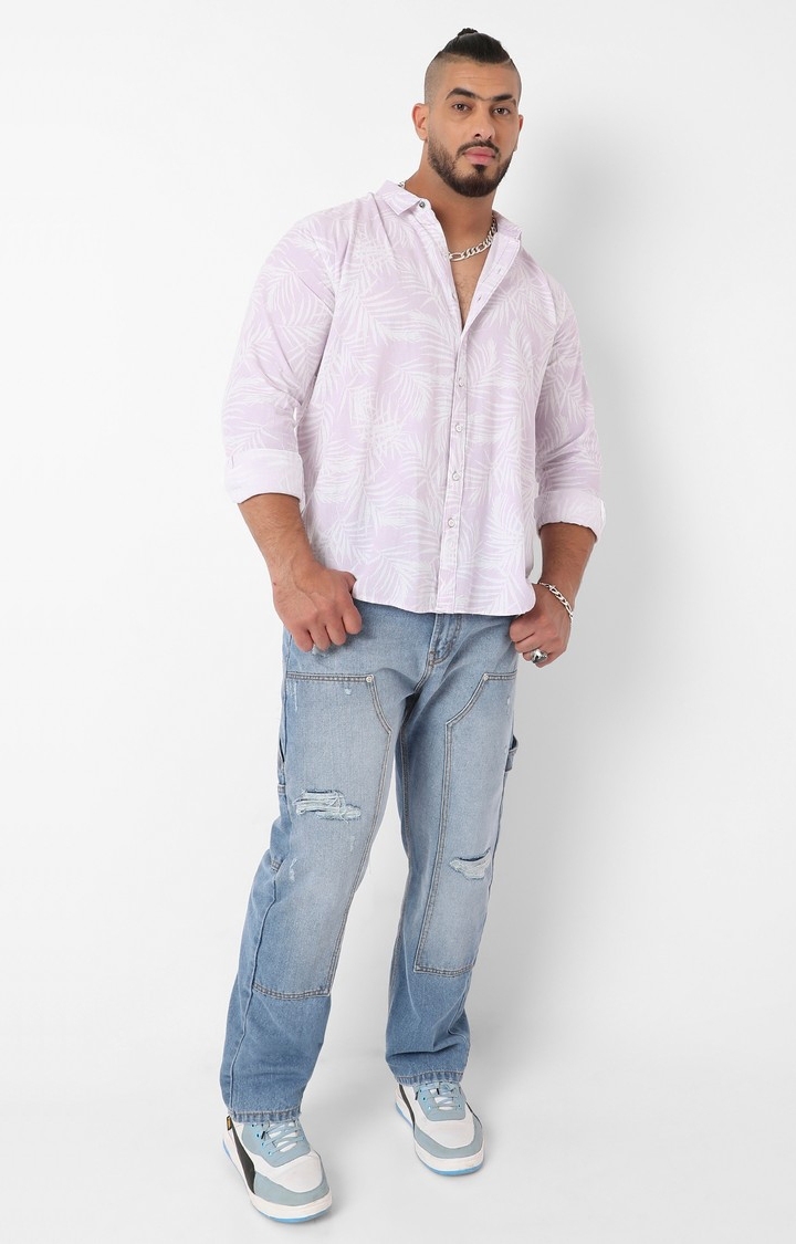 Instafab Plus | Men's Lilac Contrast Pinstriped Shirt