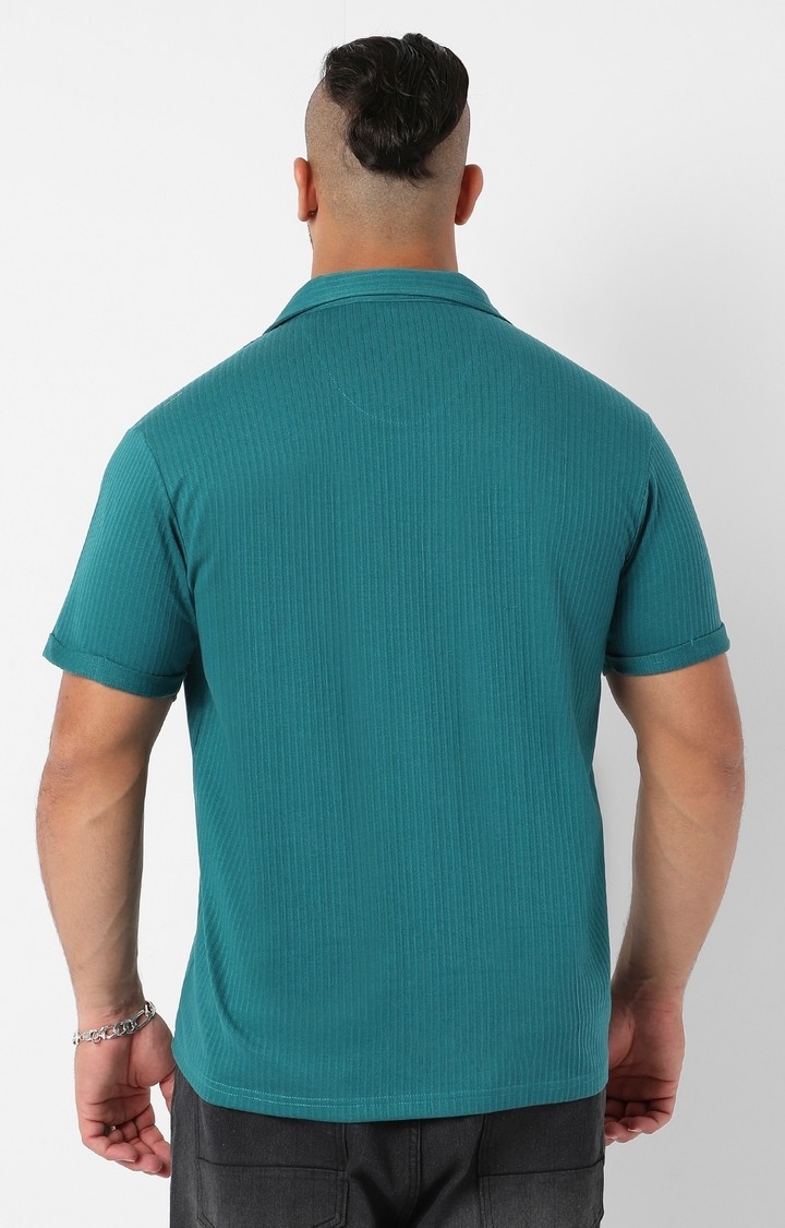 Men's Teal Blue Palm Tree Knit Shirt