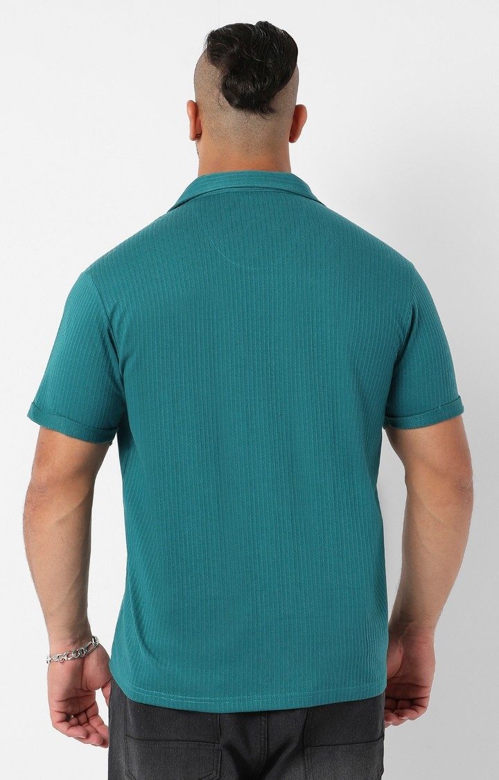 Men's Teal Blue Palm Tree Knit Shirt