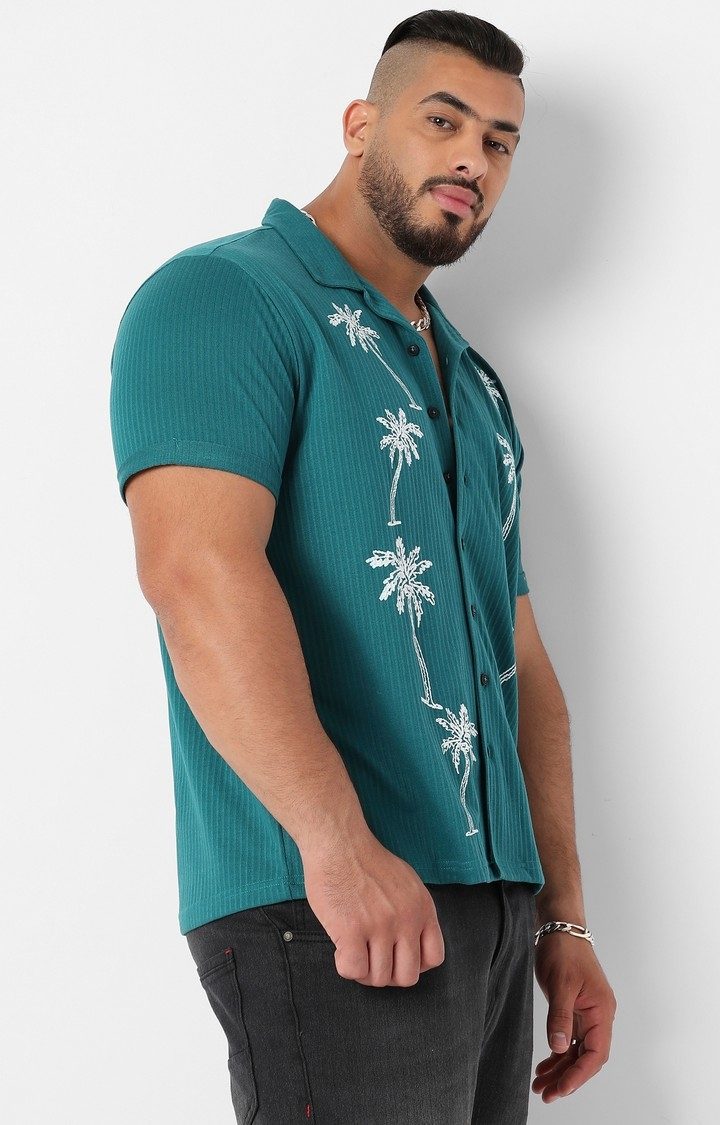 Men's Teal Blue Palm Tree Knit Shirt