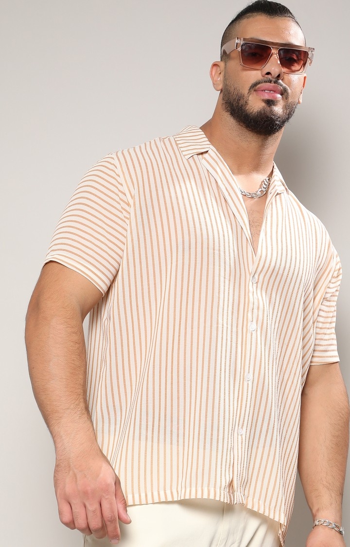 Men's Brown Striped Casual Shirts