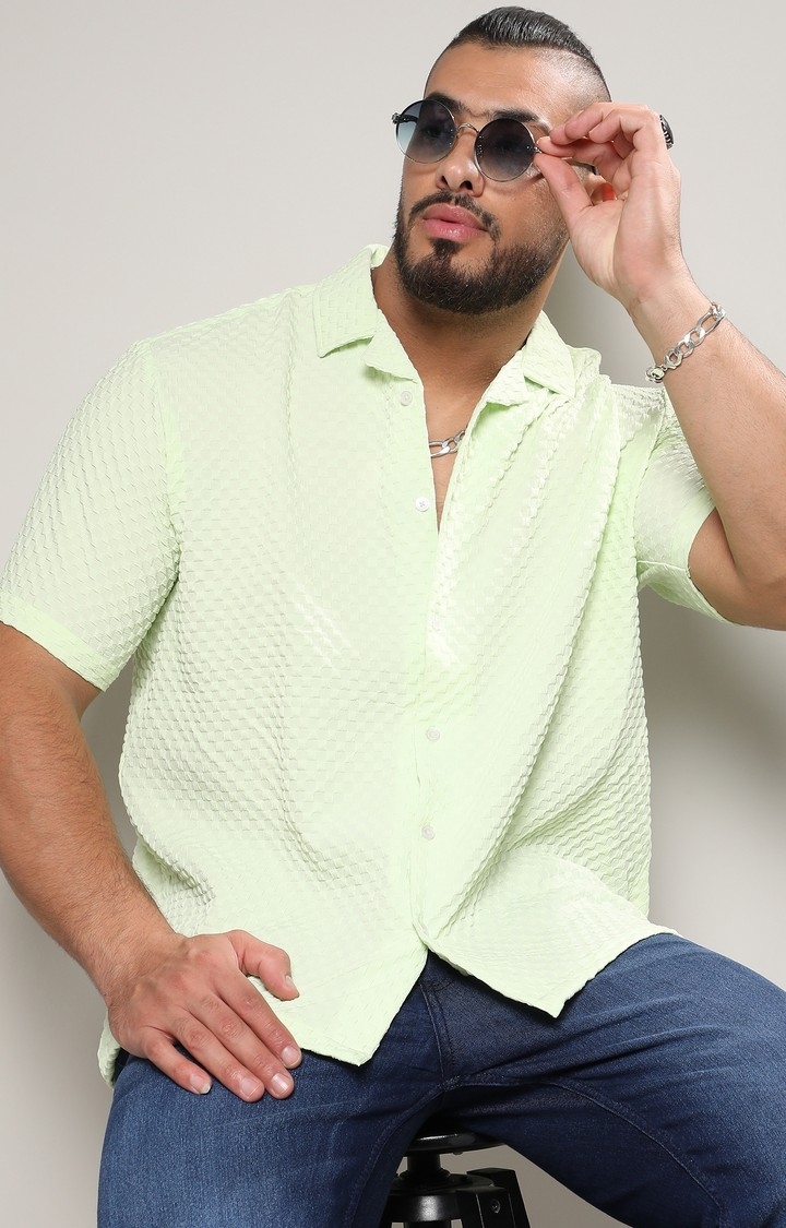 Men's Lime Green Self-Design Block Shirt