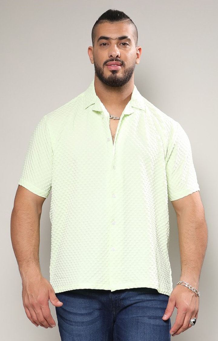 Instafab Plus | Men's Lime Green Self-Design Block Shirt