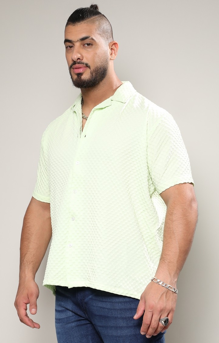 Men's Lime Green Self-Design Block Shirt