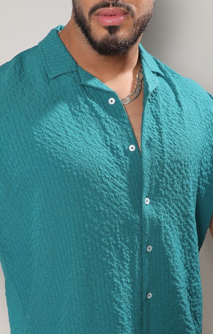 Men's Blue Solid Casual Shirts