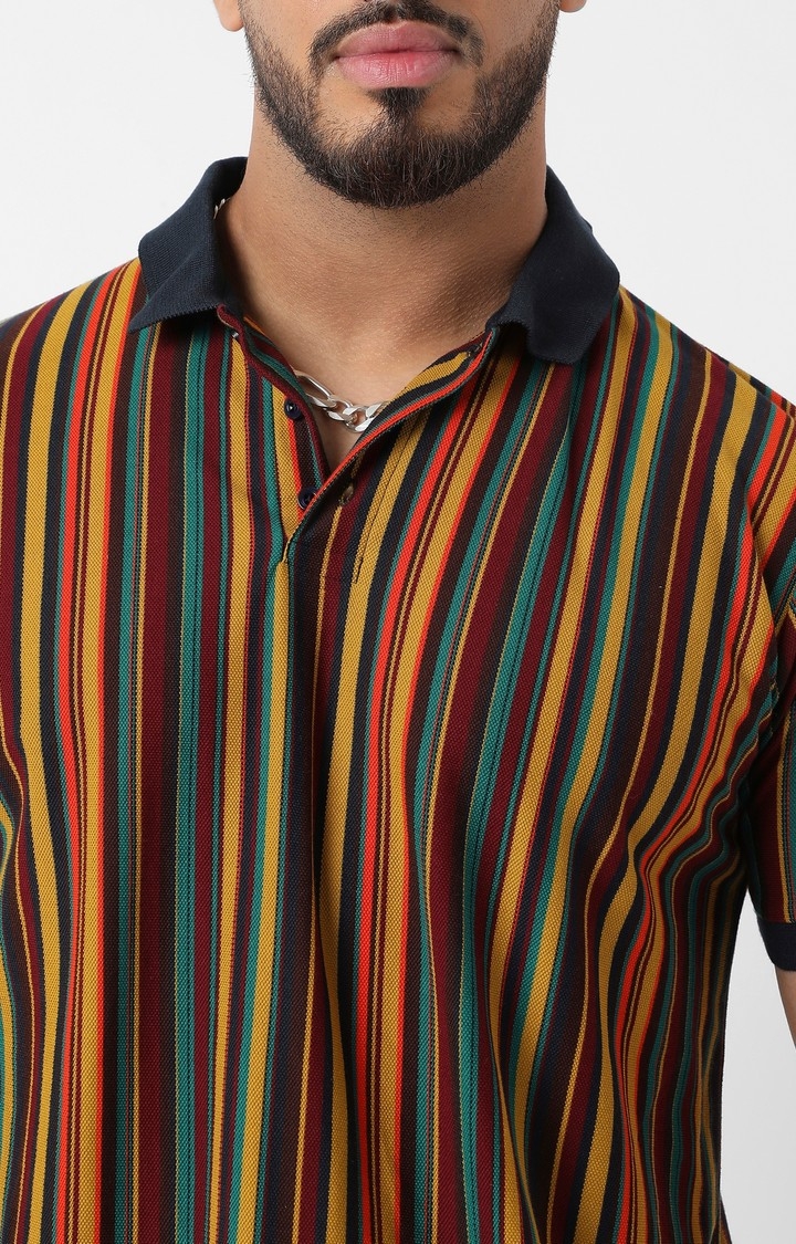 Men's Yellow & Green Candy Striped Polo T-Shirt