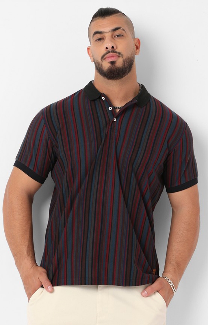 Instafab Plus | Men's Blue & Maroon Candy Striped Polo T-Shirt