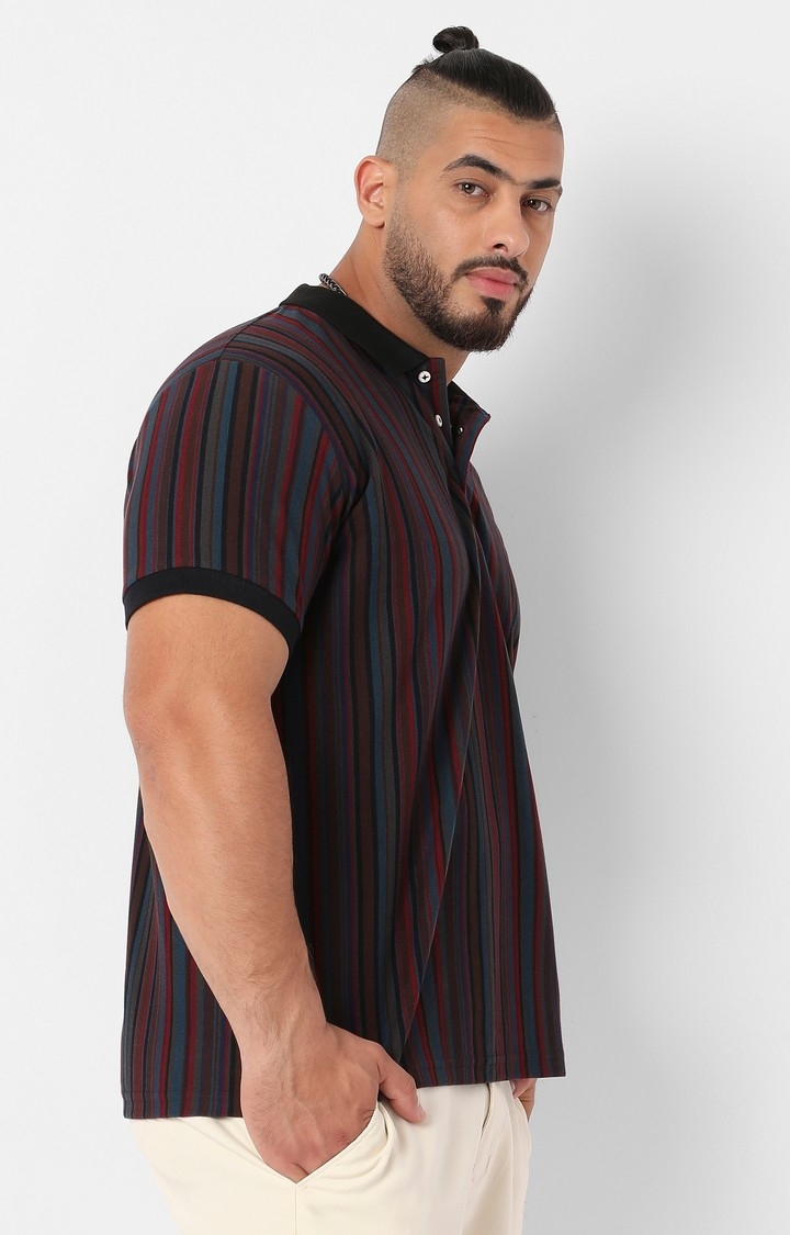 Men's Blue & Maroon Candy Striped Polo T-Shirt