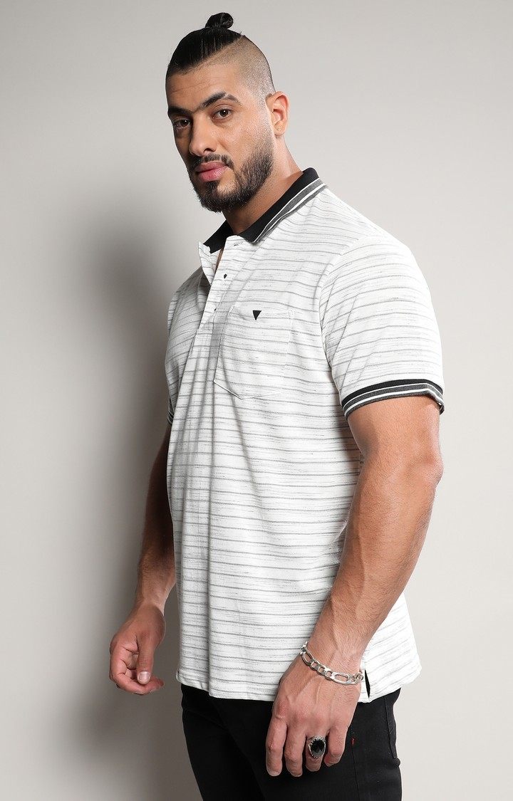 Men's White Striped Polos