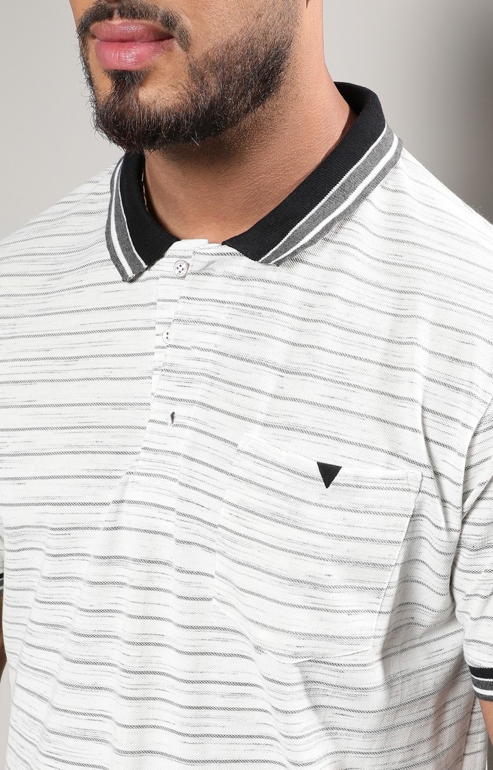 Men's Light Grey Horizontal Striped Polo T-Shirt