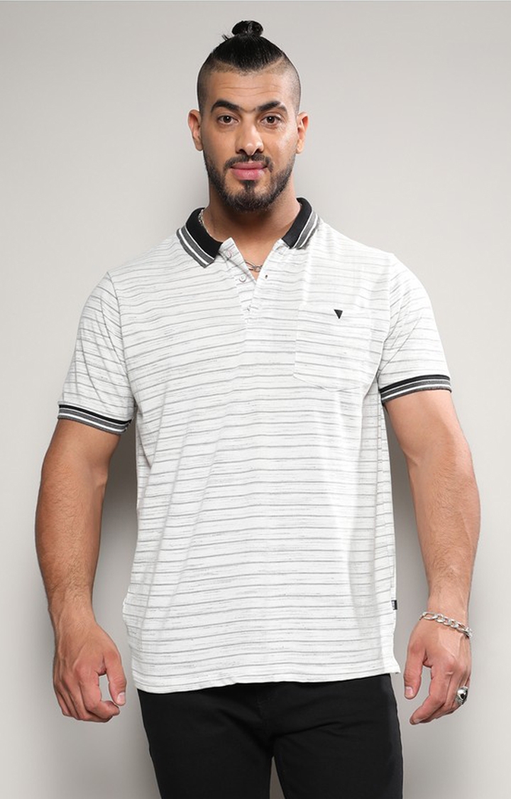 Instafab Plus | Men's Light Grey Horizontal Striped Polo T-Shirt