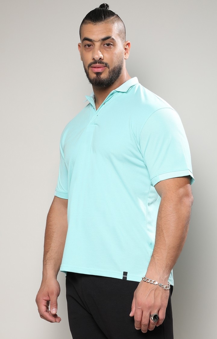 Men's Aqua Blue Basic Polo T-Shirt