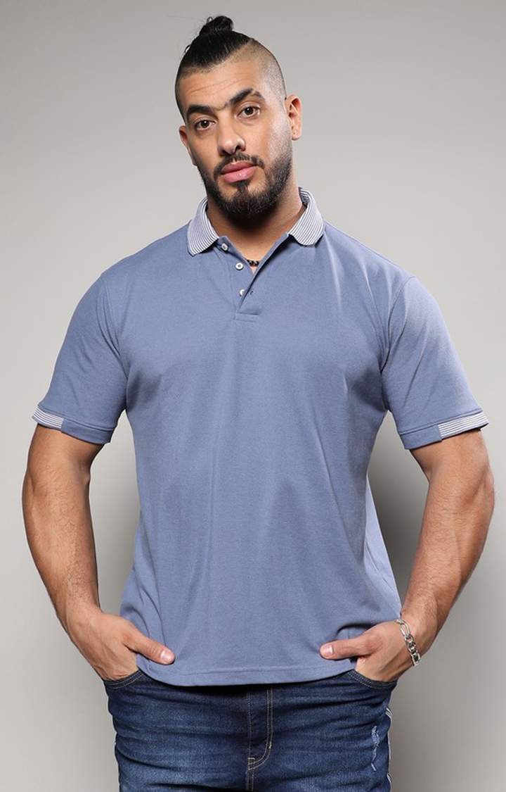 Instafab Plus | Men's Egyptian Blue Basic Polo T-Shirt