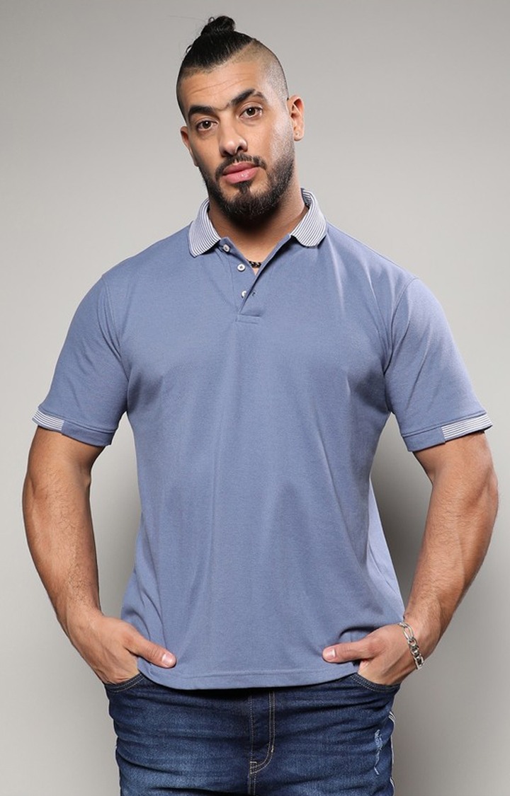 Men's Blue Solid Polos
