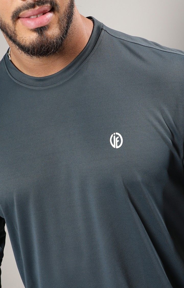 Men's Grey Solid Activewear T-Shirts