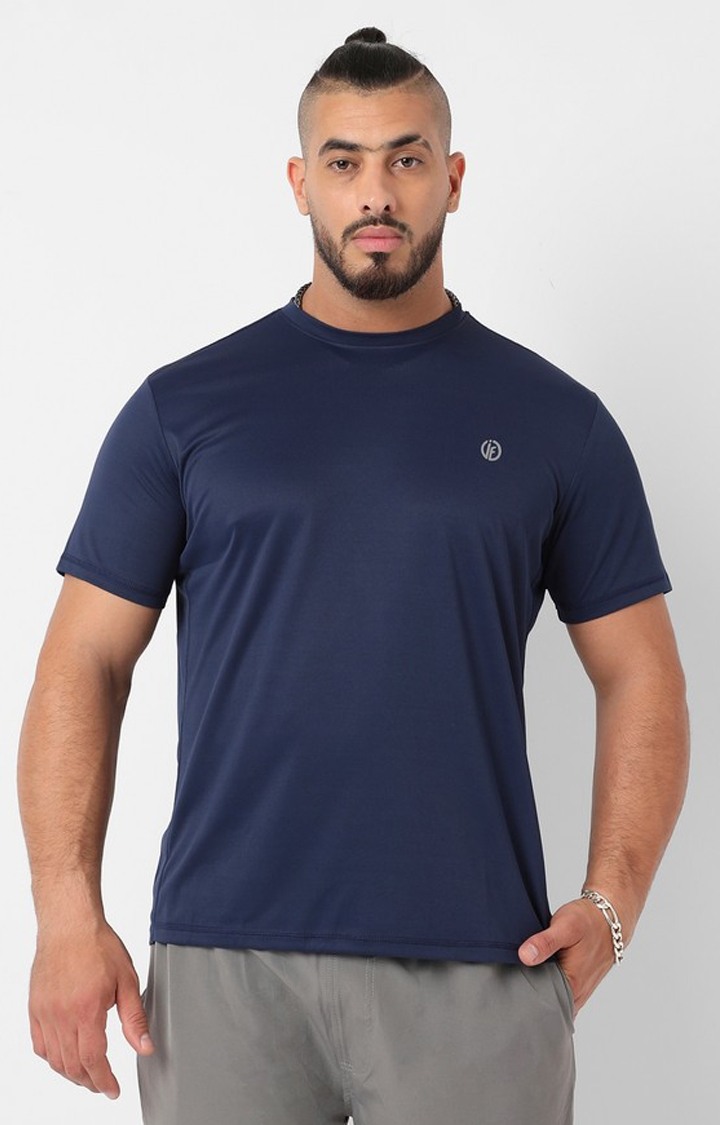 Men's Blue Solid Activewear T-Shirts
