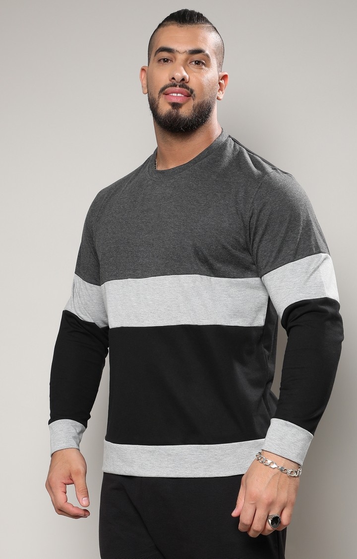 Men's Black & Grey Heathered Horizontal Striped T-Shirt