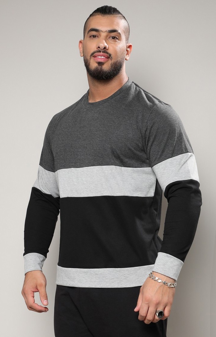 Men's Black & Grey Heathered Horizontal Striped T-Shirt