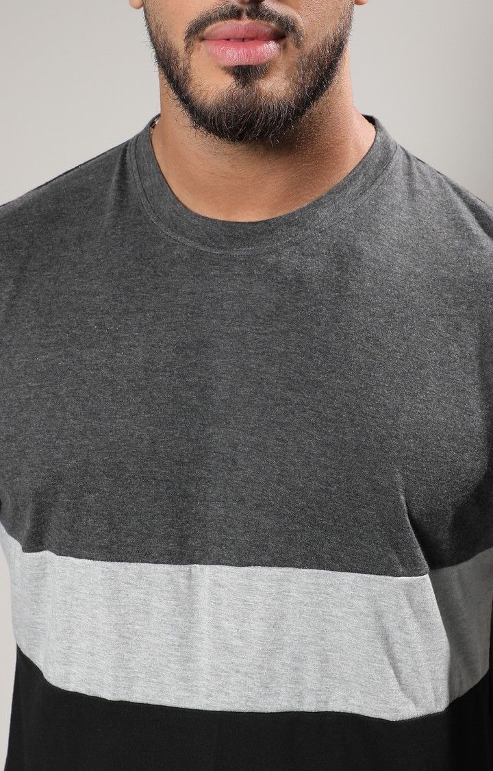 Men's Black & Grey Heathered Horizontal Striped T-Shirt