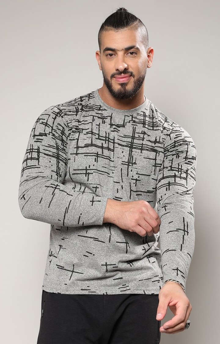 Men's Grey Printed Regular T-Shirts