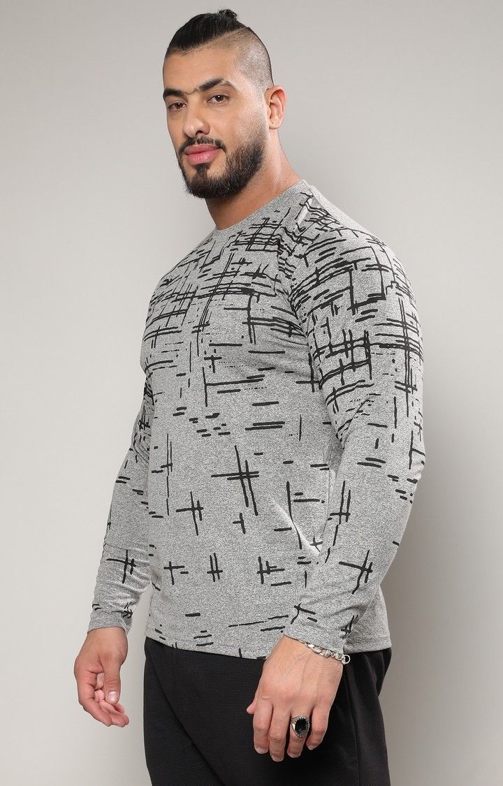 Men's Moon Grey Abstract Lined T-Shirt