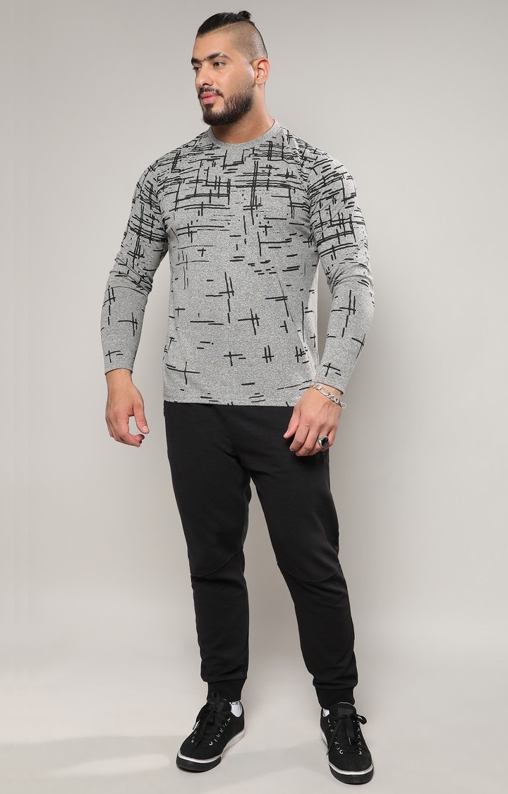 Instafab Plus | Men's Moon Grey Abstract Lined T-Shirt