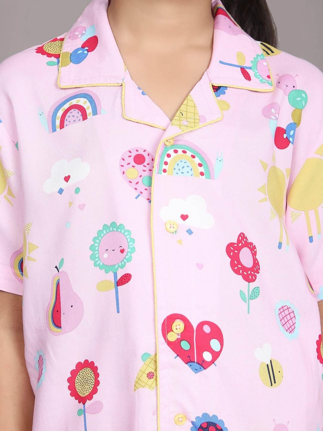 Ninos Dreams Girls Cotton Half sleeves Night Suit Pink Floral