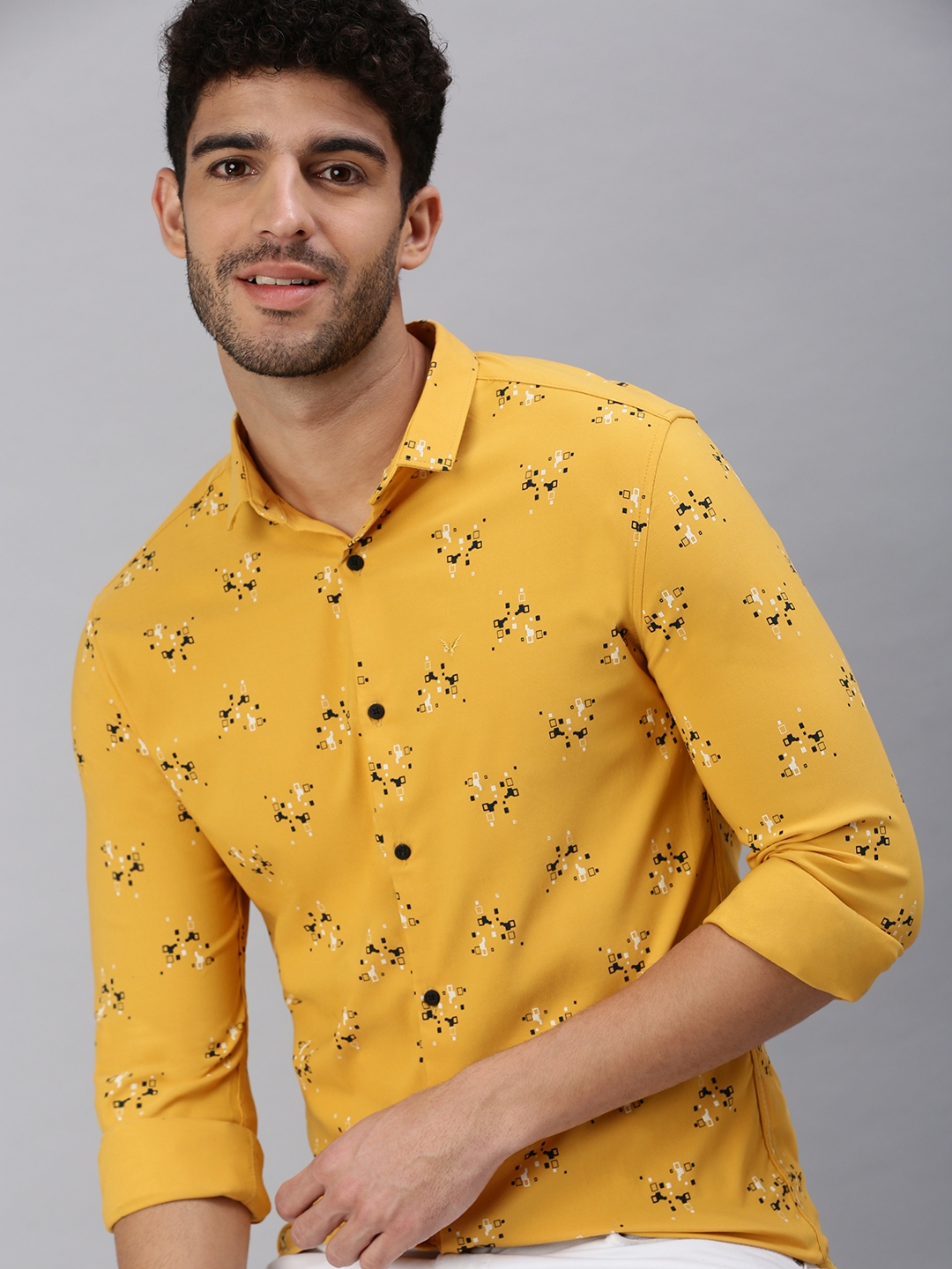 Showoff | SHOWOFF Men Yellow Printed Spread Collar Full Sleeves Casual Shirt 0
