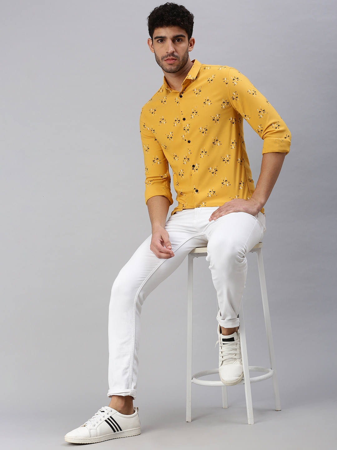 Showoff | SHOWOFF Men Yellow Printed Spread Collar Full Sleeves Casual Shirt 4