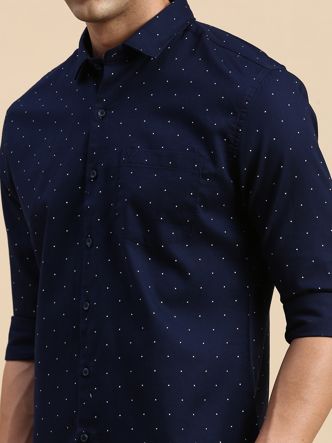 Showoff | SHOWOFF Men's Spread Collar Printed Navy Blue Regular Fit Shirt 5
