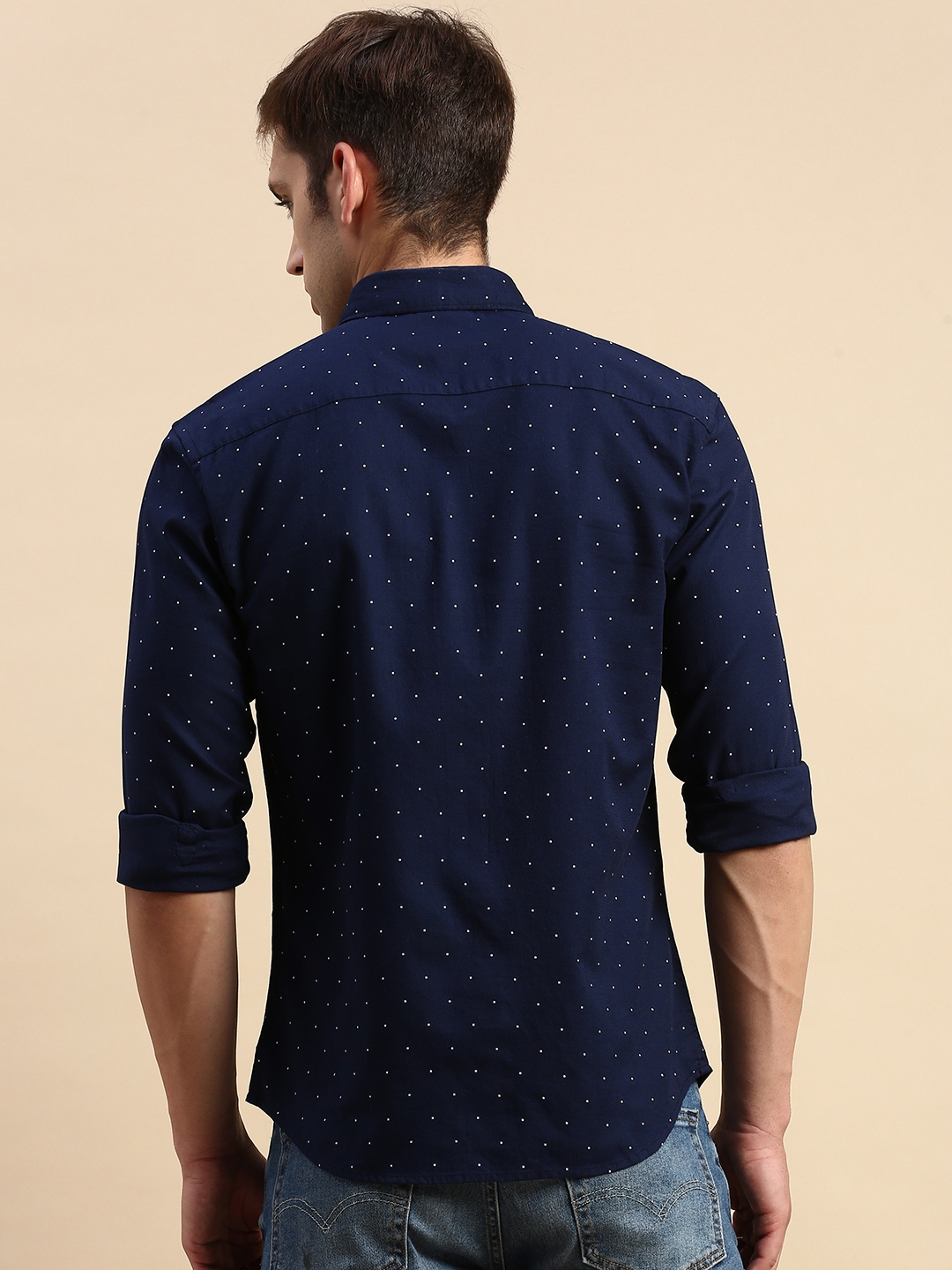 Showoff | SHOWOFF Men's Spread Collar Printed Navy Blue Regular Fit Shirt 3