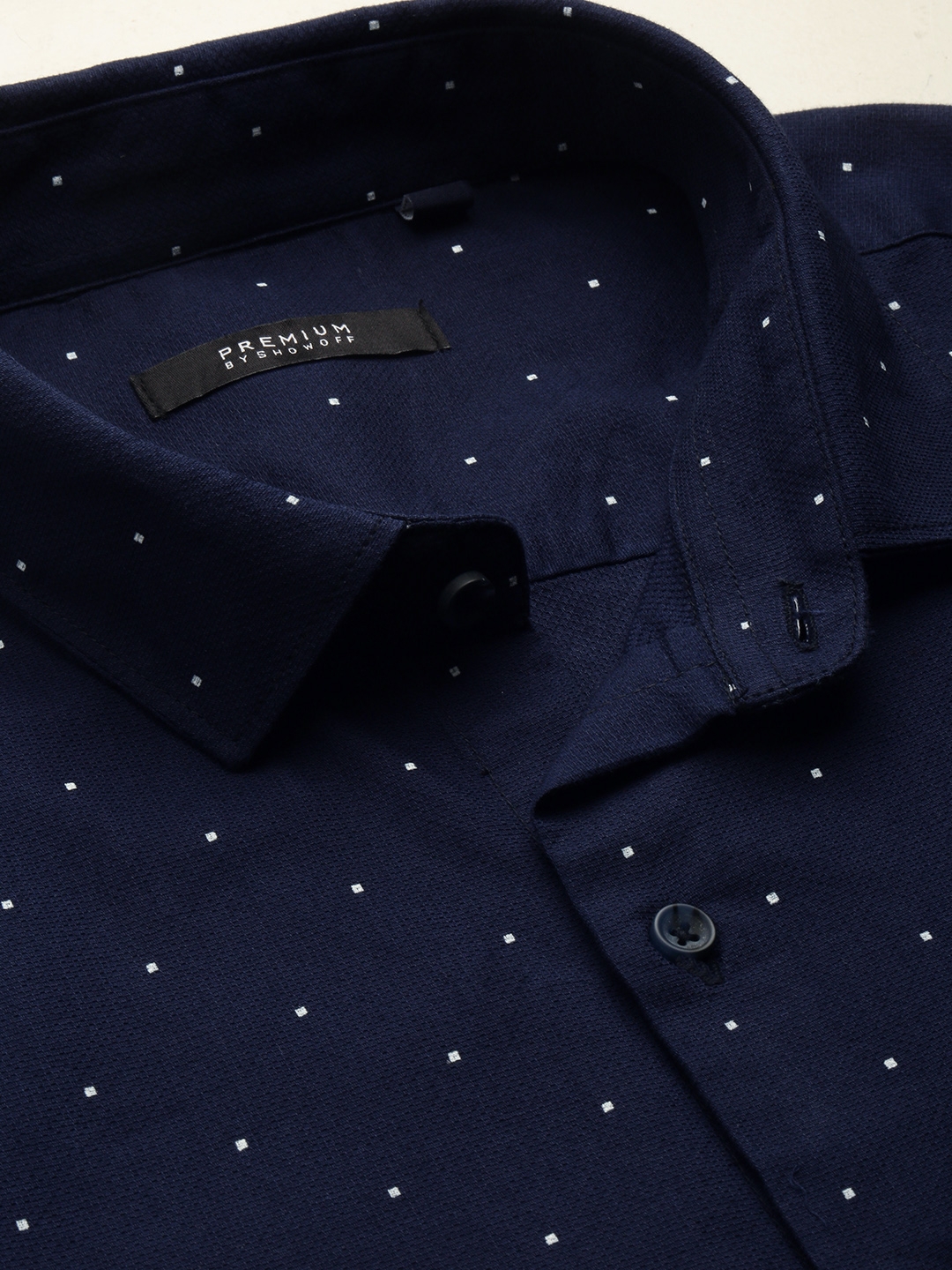Showoff | SHOWOFF Men's Spread Collar Printed Navy Blue Regular Fit Shirt 6
