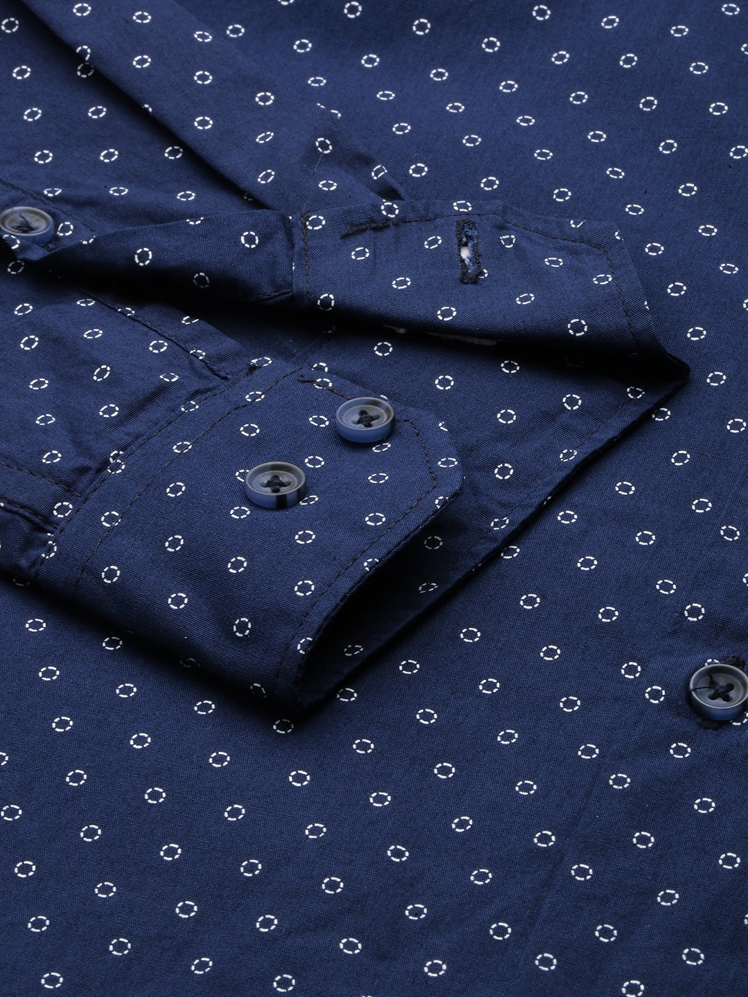 SHOWOFF Men's Spread Collar Printed Navy Blue Regular Fit Shirt