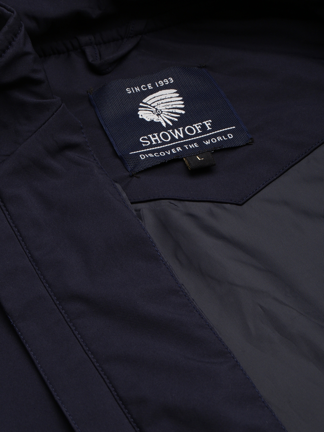 Showoff | SHOWOFF Men's Mock Collar Solid Navy Blue Open Front Jacket 6