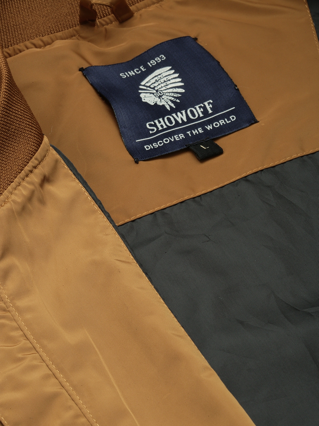 Showoff | SHOWOFF Men's Mandarin Collar Solid Camel Brown Open Front Jacket 6