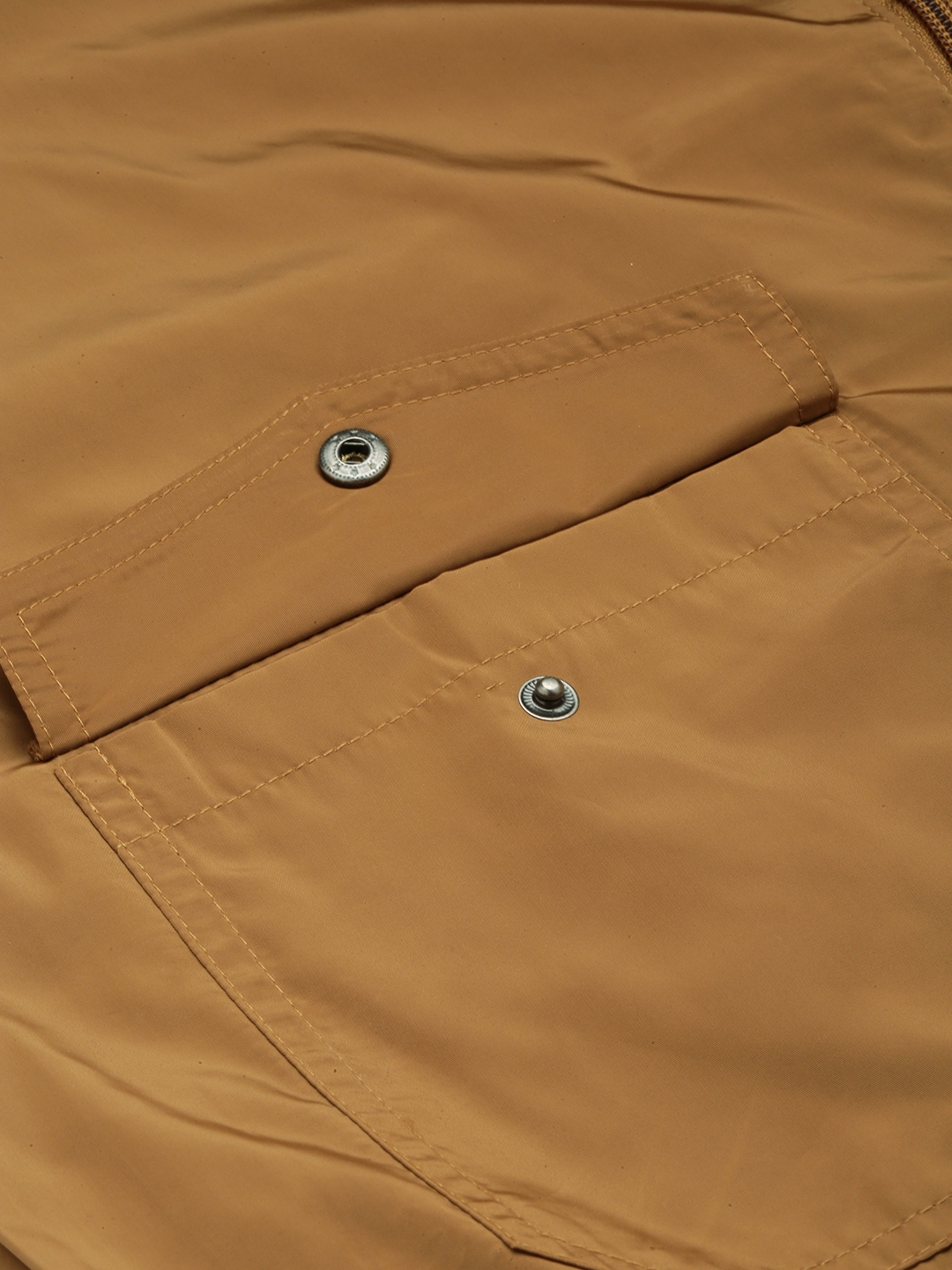 Showoff | SHOWOFF Men's Mandarin Collar Solid Camel Brown Open Front Jacket 7