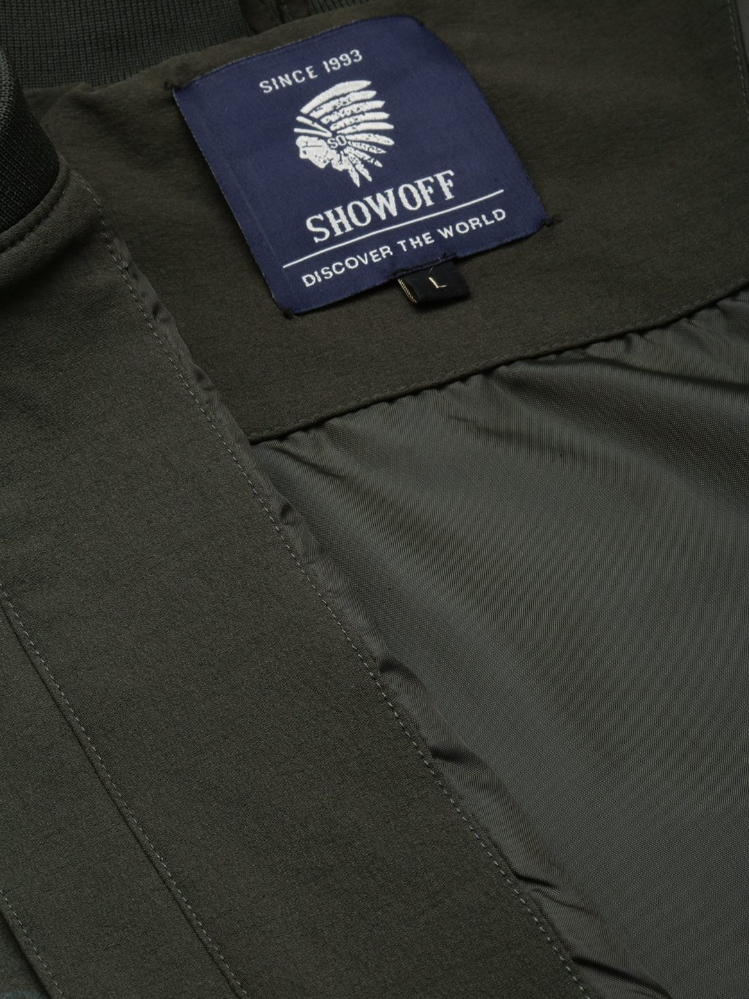 Showoff | SHOWOFF Men's Mandarin Collar Solid Olive Open Front Jacket 6