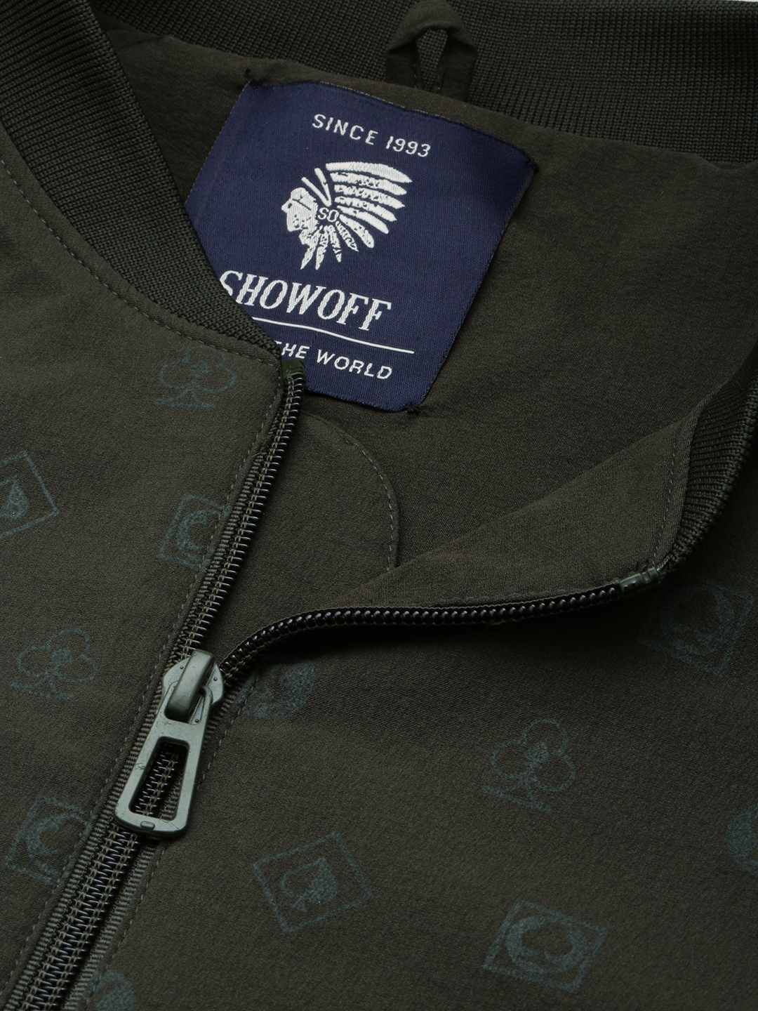 Showoff | SHOWOFF Men's Mandarin Collar Solid Olive Open Front Jacket 5