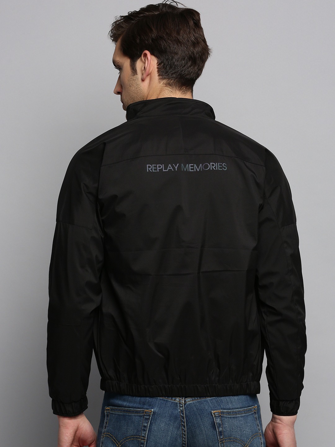 SHOWOFF Men's Mock Collar Solid Black Open Front Jacket