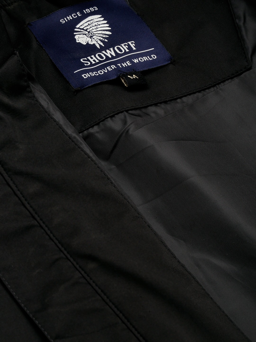 SHOWOFF Men's Mock Collar Solid Black Open Front Jacket