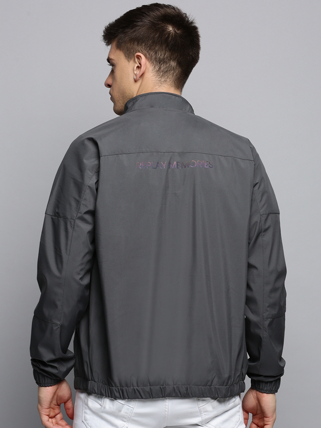 Showoff | SHOWOFF Men's Mock Collar Solid Grey Open Front Jacket 3