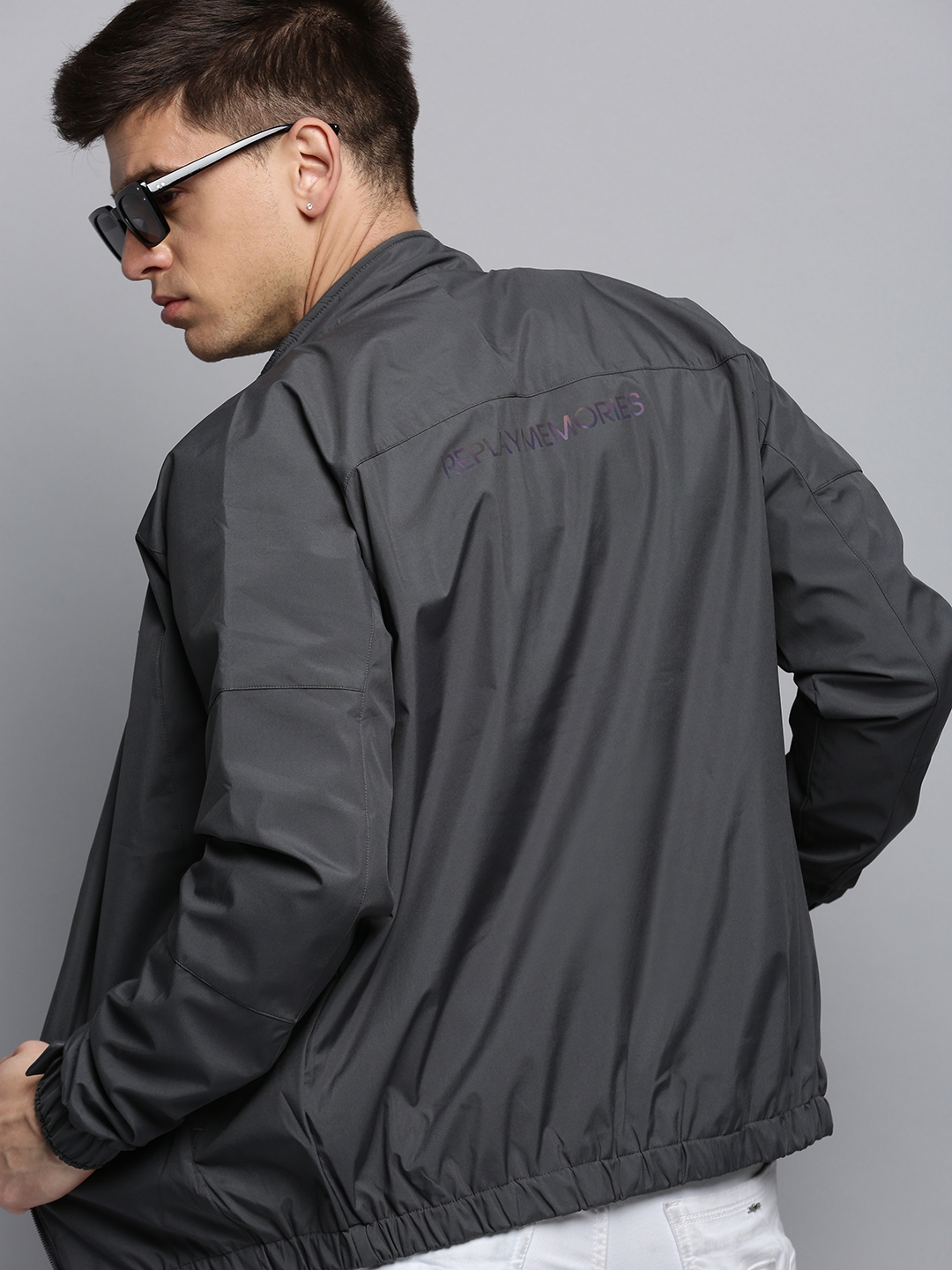 Showoff | SHOWOFF Men's Mock Collar Solid Grey Open Front Jacket 0