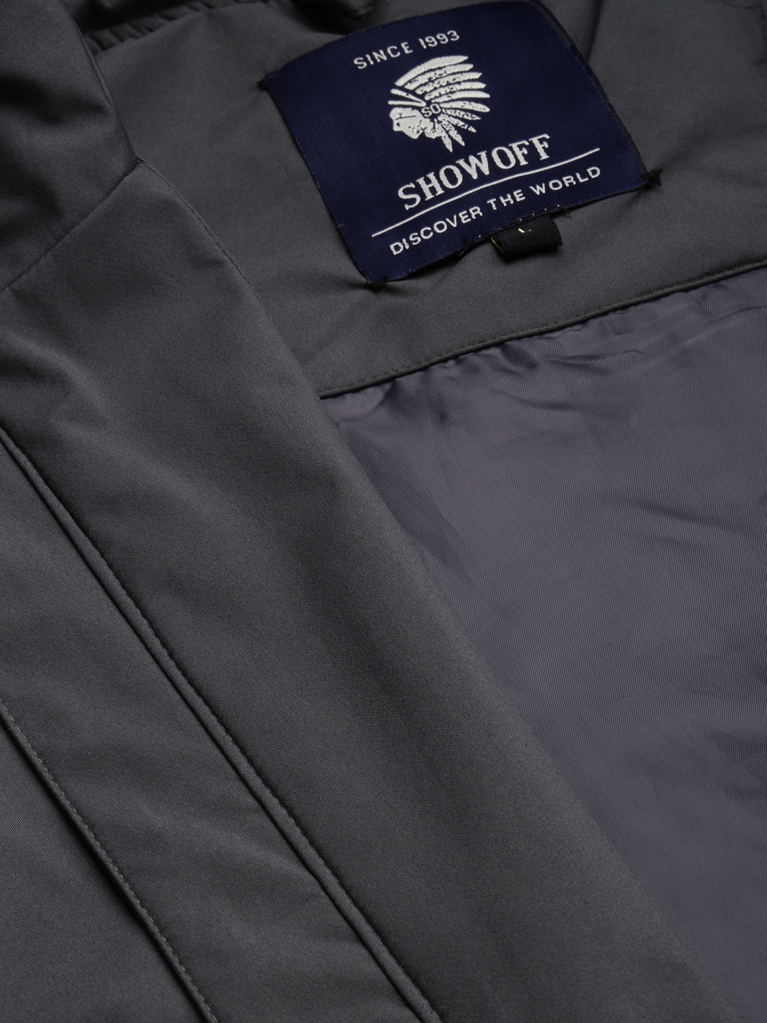 Showoff | SHOWOFF Men's Mock Collar Solid Grey Open Front Jacket 6