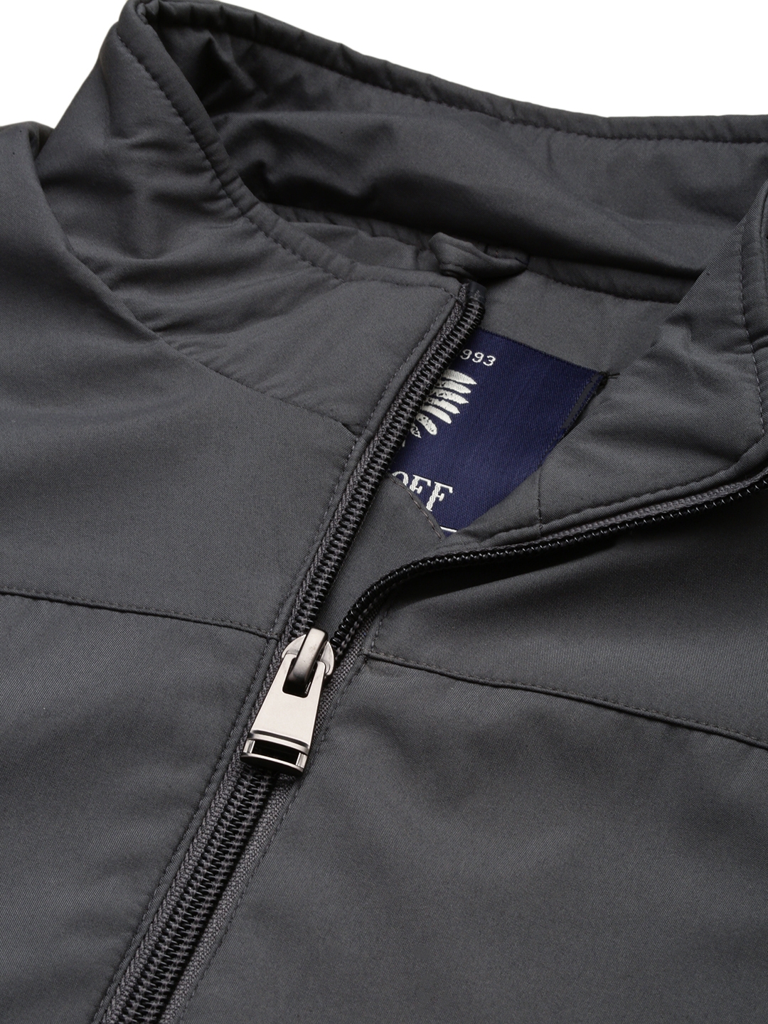 Showoff | SHOWOFF Men's Mock Collar Solid Grey Open Front Jacket 5