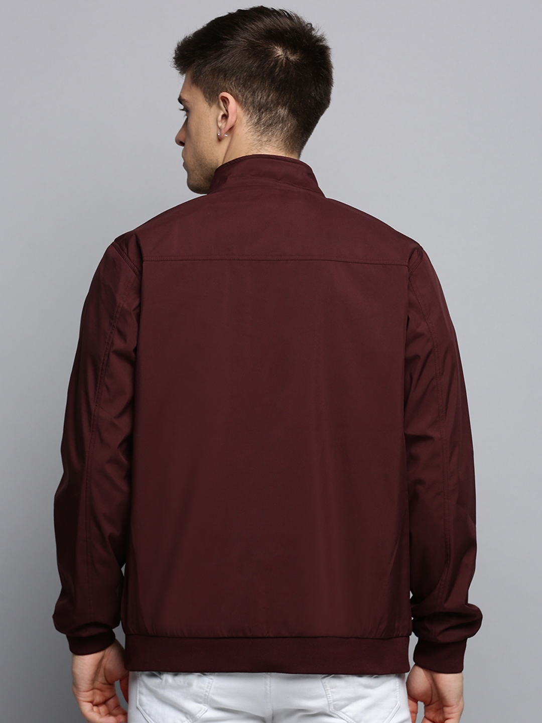 Showoff | SHOWOFF Men's Mock Collar Solid Burgundy Open Front Jacket 3