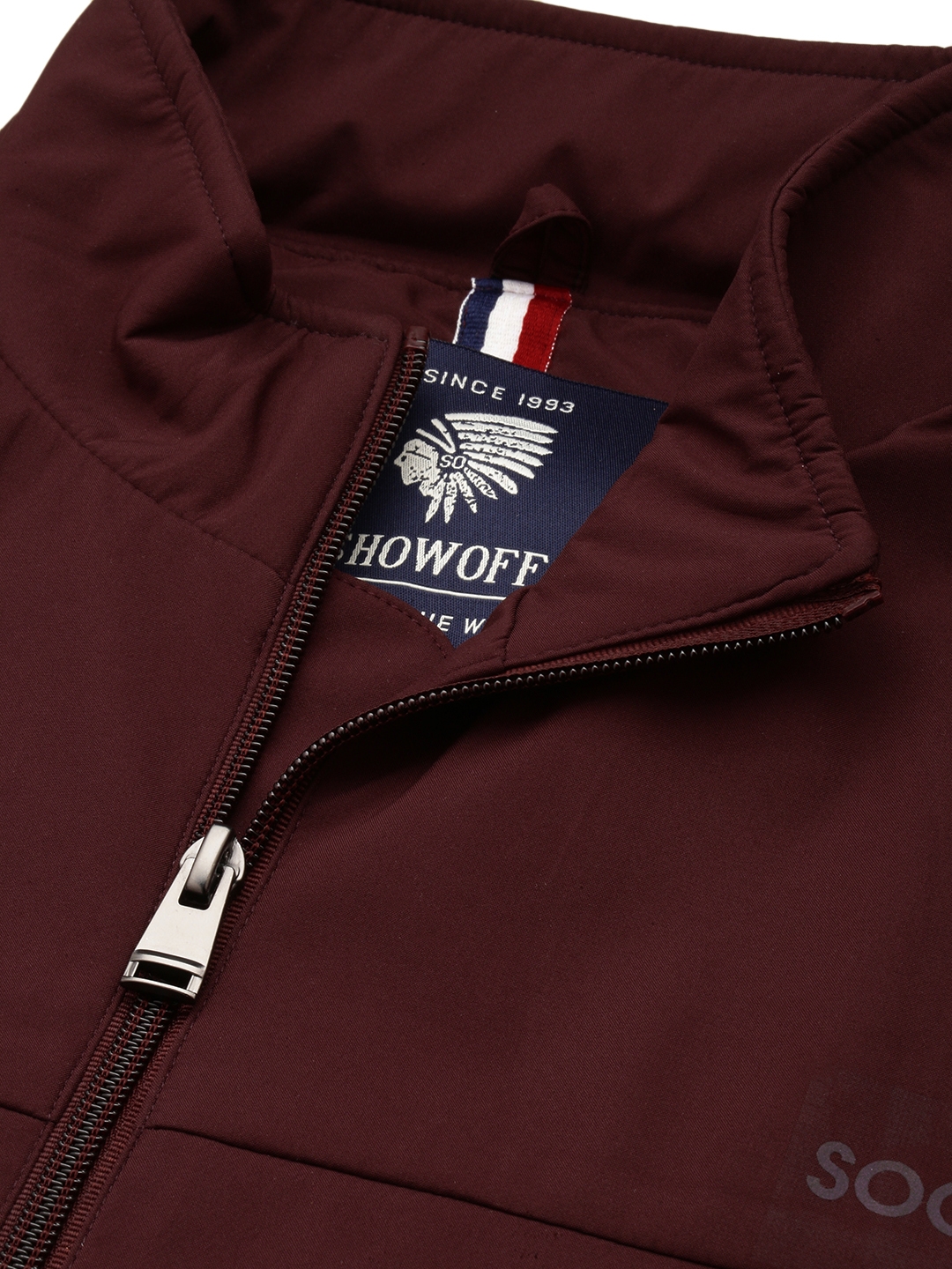 Showoff | SHOWOFF Men's Mock Collar Solid Burgundy Open Front Jacket 5